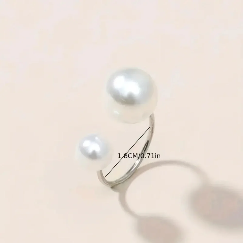 NEW Elegant Pearl Adjustable Ring - Platinum Silver Tone